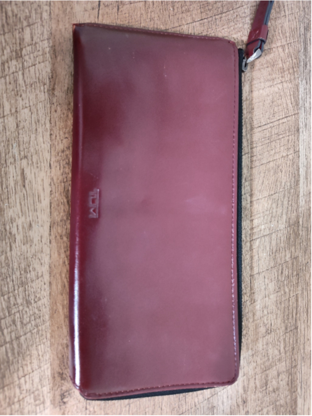 Women's Tumi Leather Zip-Around Wallet, One Size, Burgundy and Black